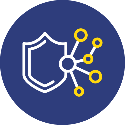 Cybersecurity logo showing shield and network nodes